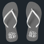 Charcoal Grey Preppy Script Monogram Flip Flops<br><div class="desc">PLEASE CONTACT ME BEFORE ORDERING WITH YOUR MONOGRAM INITIALS IN THIS ORDER: FIRST, LAST, MIDDLE. I will customise your monogram and email you the link to order. Please wait to purchase until after I have sent you the link with your customised design. Cute preppy flip flip sandals personalised with a...</div>