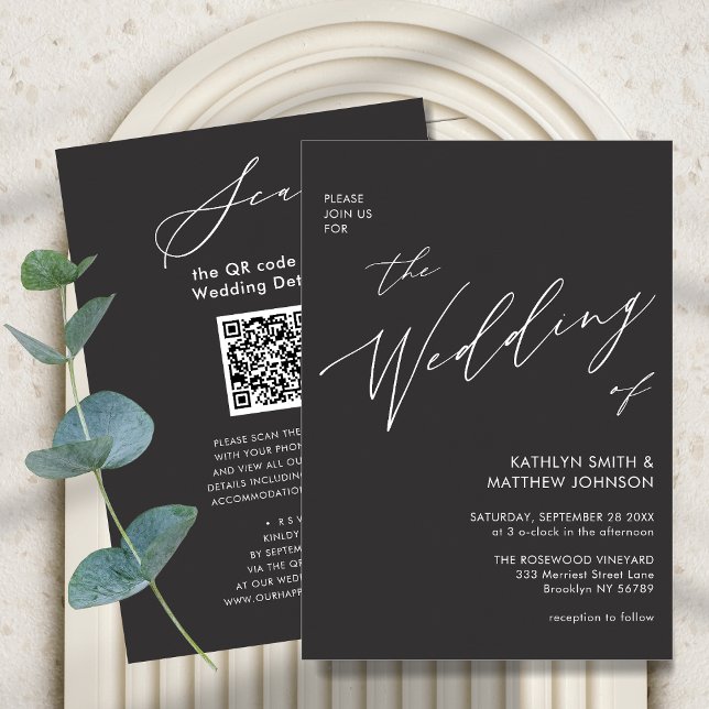 Charcoal Grey QR Code All In One Modern Wedding Invitation (Creator Uploaded)