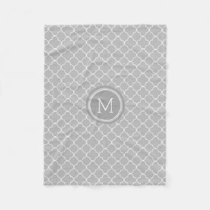 Charcoal Grey Quatrefoil Pattern Monogram Blanket