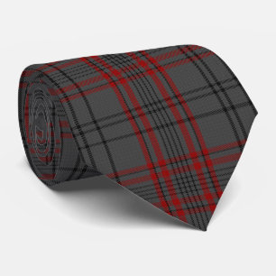 Charcoal Grey Red Black Plaid Tartan Flannel Tie