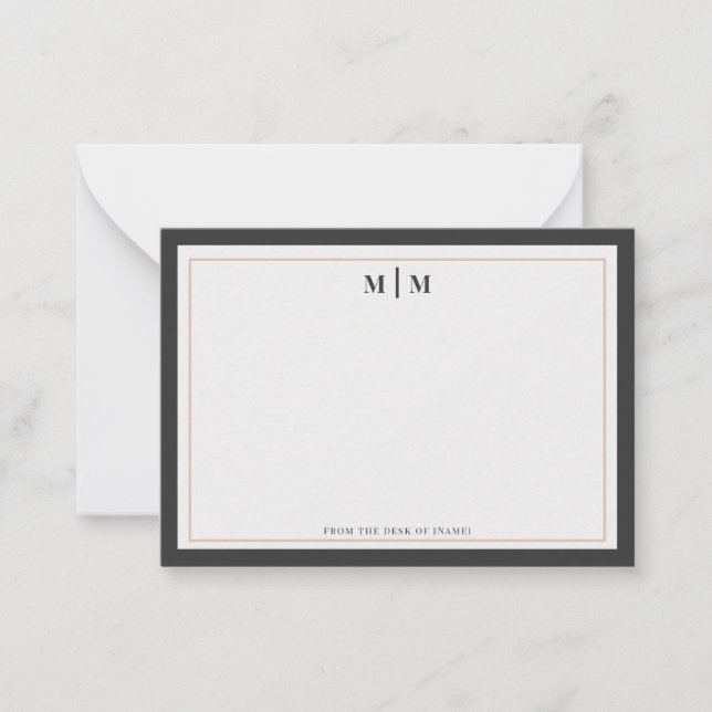 Charcoal Grey Rose Gold Monogram Professional Card (Front)