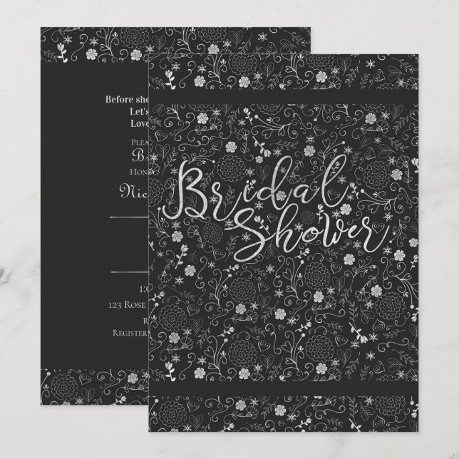 Charcoal Grey & Silver Elegant Bridal Shower Invitation (Front/Back)