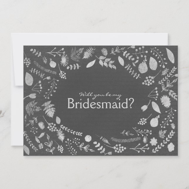 Charcoal Grey Silver Floral Be My Bridesmaid etc. Invitation (Front)