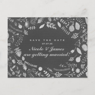 Charcoal Grey Silver Floral Save The Date Postcard