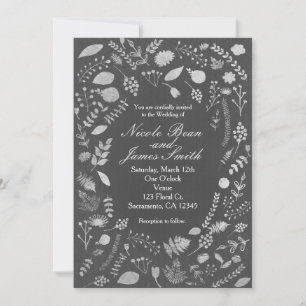 Charcoal Grey & Silver Floral Wedding Invitations