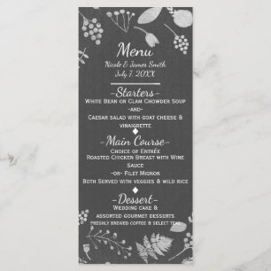 Charcoal Grey & Silver Floral Wedding Menu Card