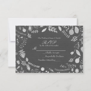 Charcoal Grey & Silver Floral Wedding RSVP card