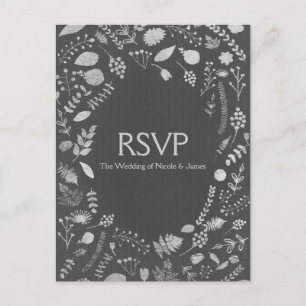 Charcoal Grey & Silver Floral Wedding RSVP Card