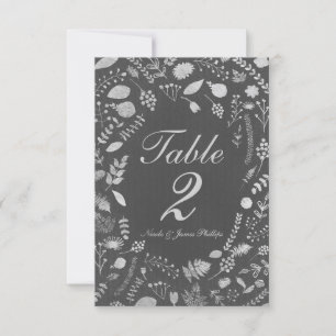 Charcoal Grey & Silver Floral Wedding Table Card