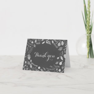 Charcoal Grey & Silver Floral Wedding Thank You Card