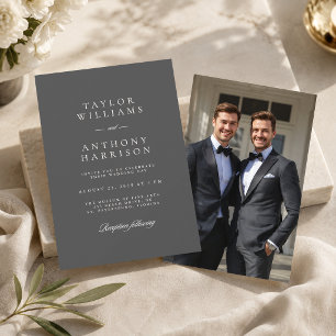 Charcoal Grey Simple Modern Elegant Photo Wedding Invitation