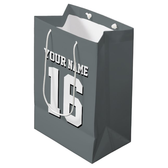 Charcoal Grey Sports Jersey Team Jersey Medium Gift Bag (Front Angled)