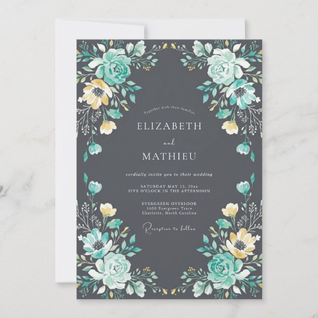 Charcoal Grey Sumptuous Evening Wedding Invitation (Front)