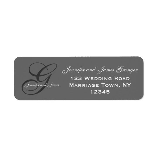 Charcoal Grey Swirl Initial G Wedding Return Address Label