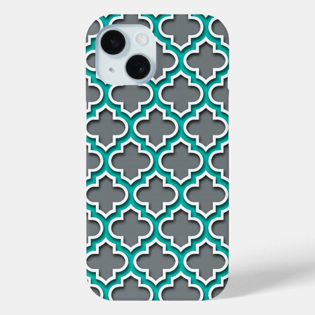 Charcoal Grey Teal White Moroccan Quatrefoil #5DS Case-Mate iPhone Case (Back)