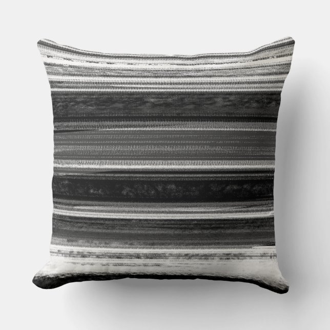 Charcoal Grey Textured Abstract Stripe Pattern Cushion (Front)
