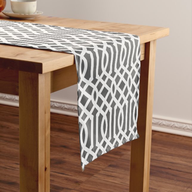 Charcoal Grey Trellis Short Table Runner (In Situ)