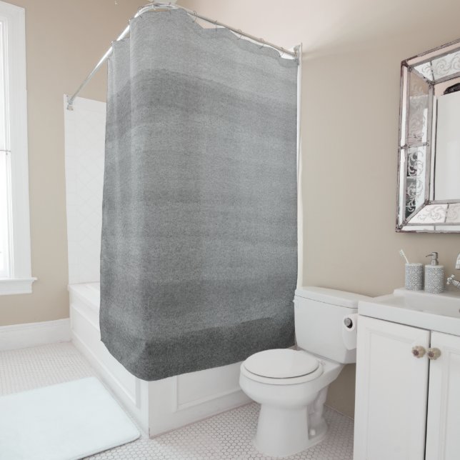 Charcoal Grey Watercolor Ombre Pattern Shower Curtain (In Situ)