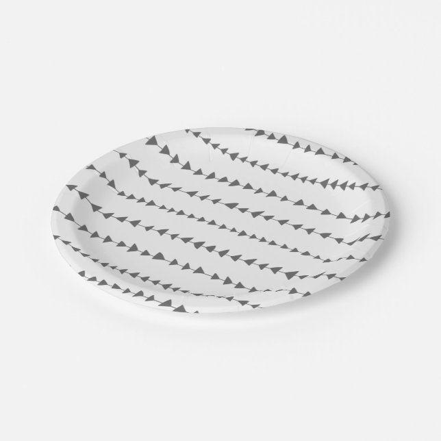 Charcoal Grey White Aztec Arrows Pattern Paper Plate (Angled)