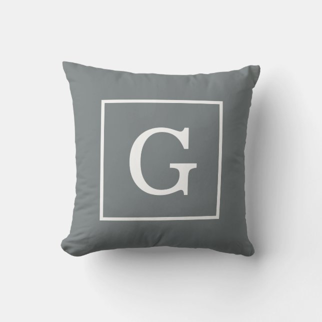 Charcoal Grey White Framed Initial Monogram Cushion (Front)