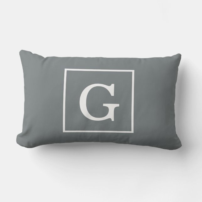 Charcoal Grey White Framed Initial Monogram Lumbar Cushion (Front)