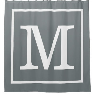 Charcoal Grey White Framed XL Initial Monogram Shower Curtain