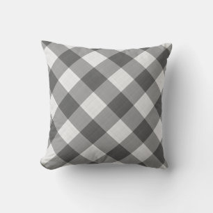 Charcoal Grey White Gingham Pattern Country Cushion