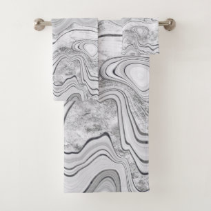 CHARCOAL GREY WHITE MARBLE BATHROOM TOWEL SET