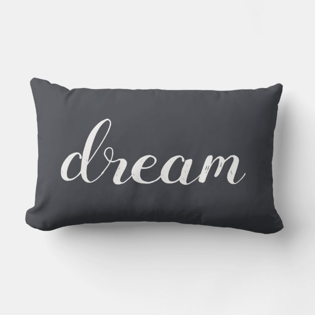 Charcoal Grey |White Modern Dream Typography Lumbar Cushion (Front)