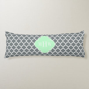 Charcoal Grey White Moroccan #5 Mint Name Monogram Body Cushion
