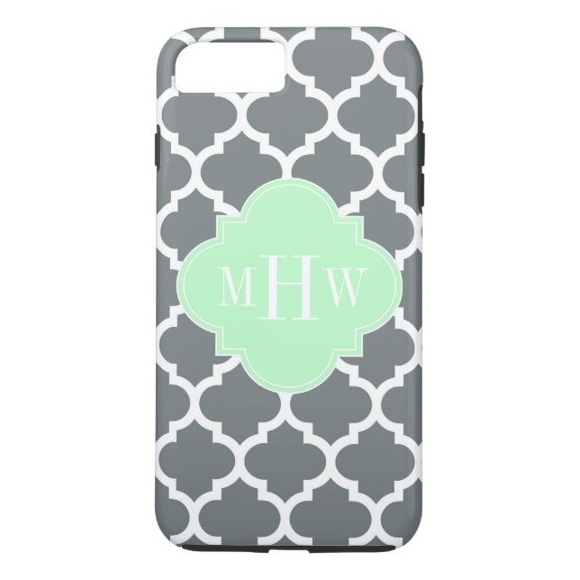 Charcoal Grey White Moroccan #5 Mint Name Monogram Case-Mate iPhone Case (Back)
