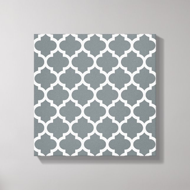 Charcoal Grey White Moroccan Quatrefoil Pattern #5 Canvas Print (Front)