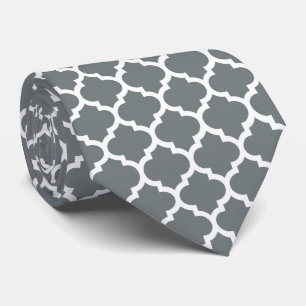 Charcoal Grey White Moroccan Quatrefoil Pattern #5 Tie