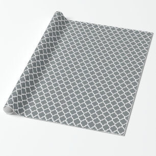 Charcoal Grey White Moroccan Quatrefoil Pattern #5 Wrapping Paper
