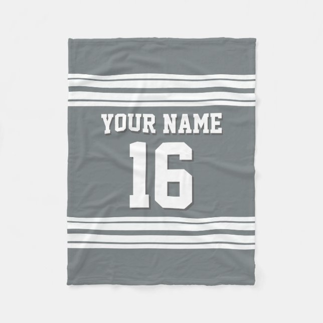 Charcoal Grey White Sports Jersey Fleece Blanket (Front)