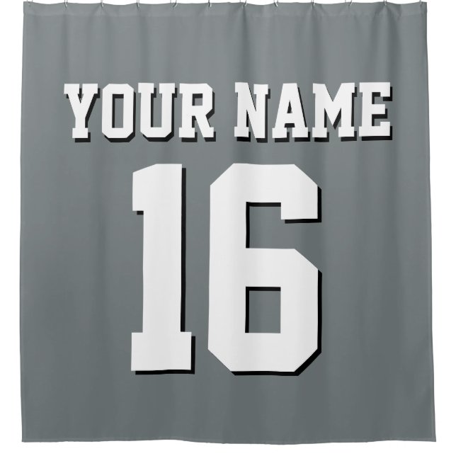 Charcoal Grey White Sports Jersey Team Jersey Shower Curtain (Front)