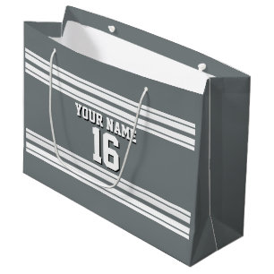 Charcoal Grey White Team Jersey Custom Number Name Large Gift Bag