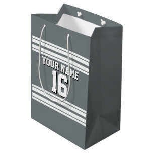 Charcoal Grey White Team Jersey Custom Number Name Medium Gift Bag