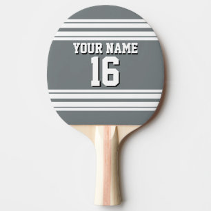 Charcoal Grey White Team Jersey Custom Number Name Ping Pong Paddle