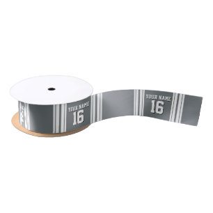 Charcoal Grey White Team Jersey Custom Number Name Satin Ribbon