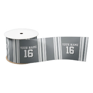 Charcoal Grey White Team Jersey Custom Number Name Satin Ribbon