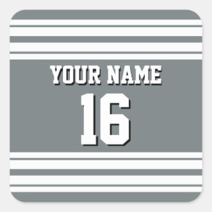 Charcoal Grey White Team Jersey Custom Number Name Square Sticker