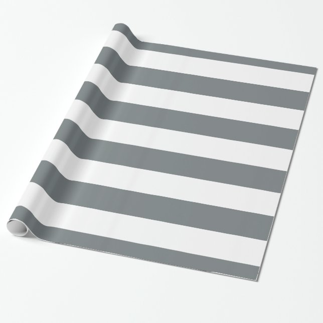 Charcoal Grey, White XL Stripes Pattern Wrapping Paper (Unrolled)