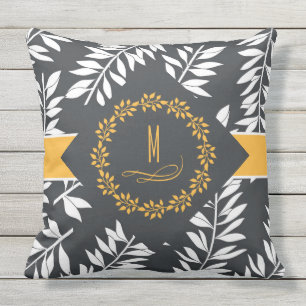 Charcoal Grey with Golden Accents and Monogram Cushion