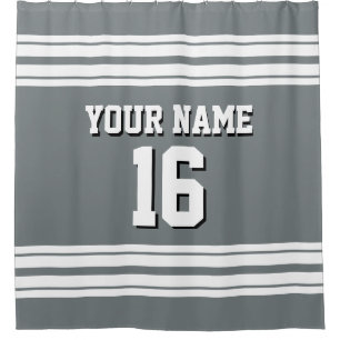 Charcoal Grey with White Stripes Sports Jersey Shower Curtain
