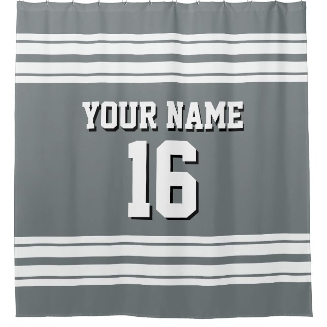 Charcoal Grey with White Stripes Sports Jersey Shower Curtain (Front)