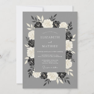 Charcoal Grey Wreath Wedding Invitation
