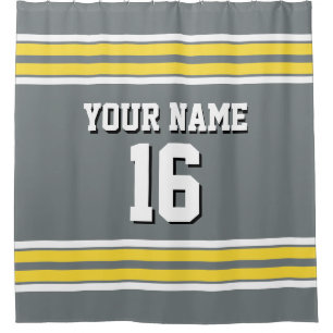 Charcoal Grey Yellow White Stripes Sports Jersey Shower Curtain
