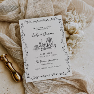 Charcoal Hand Drawn Vines Wedding Invitation
