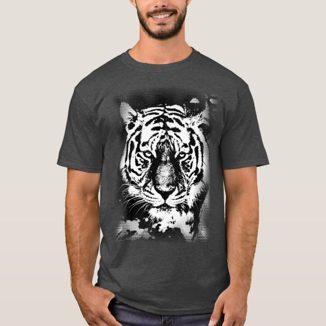 Charcoal Heather Colour Tiger Head Elegant Templat T-Shirt (Front)